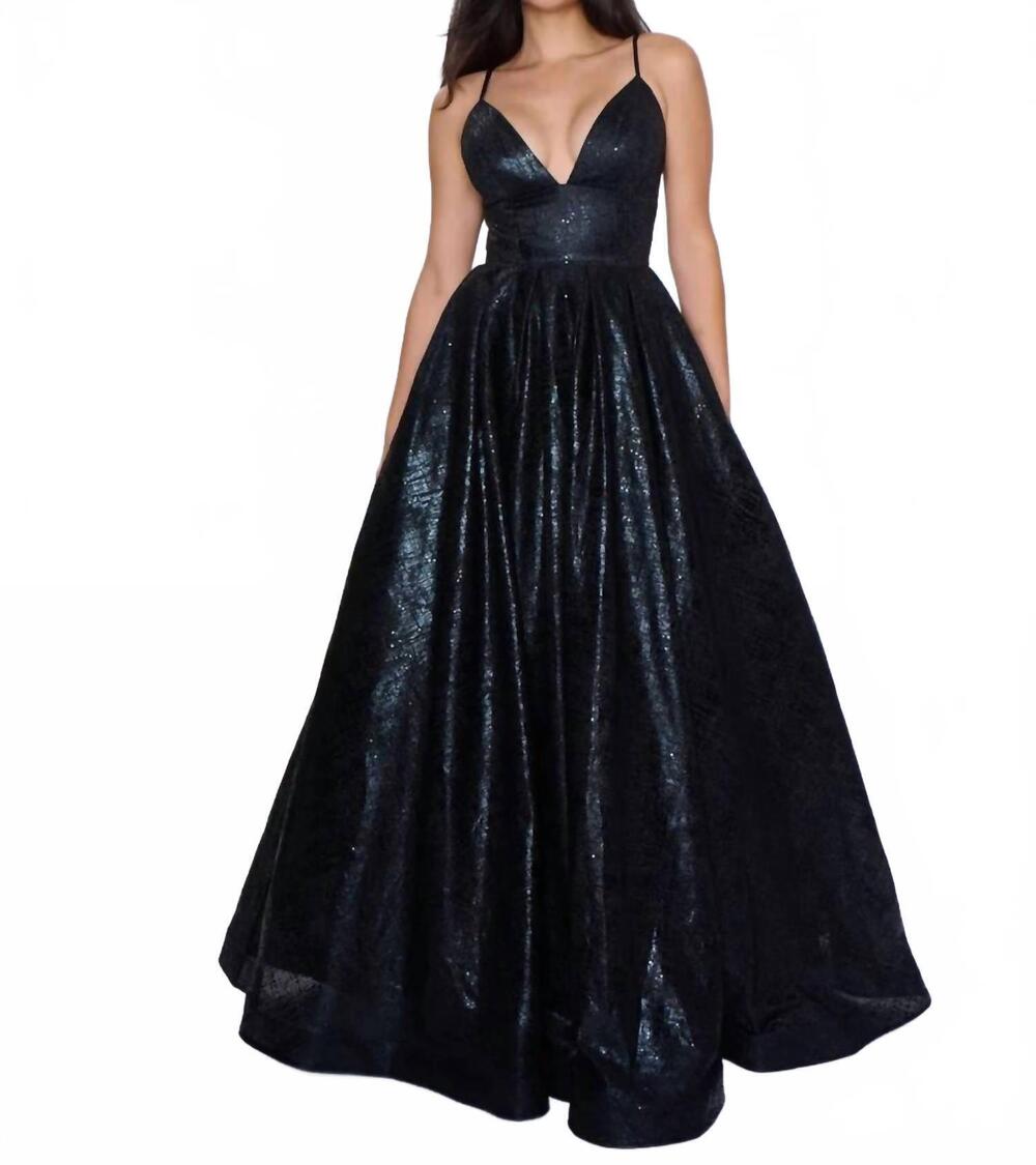 NEW NINA CANACCI metallic ball gown prom dress in black